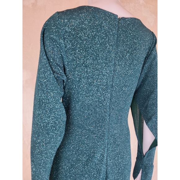 Teal Sparkle Long Sleeve Sheath party Dress Size 8 - Picture 5 of 6